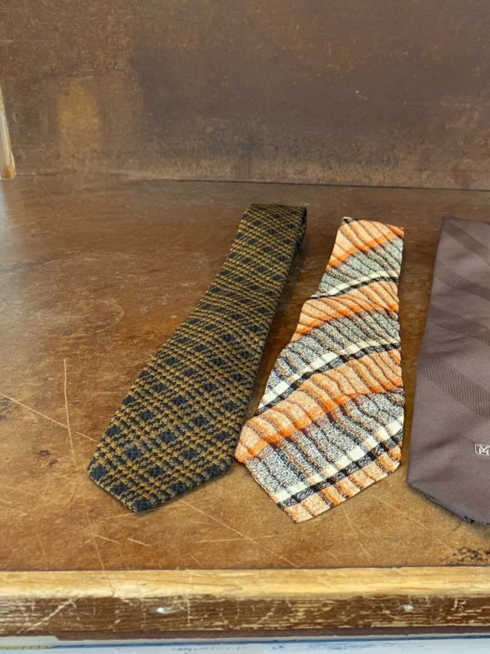 LOT FIVE Vintage Ties Macy's Croydon Tootal Westminster Silk Gold Brown Plaid